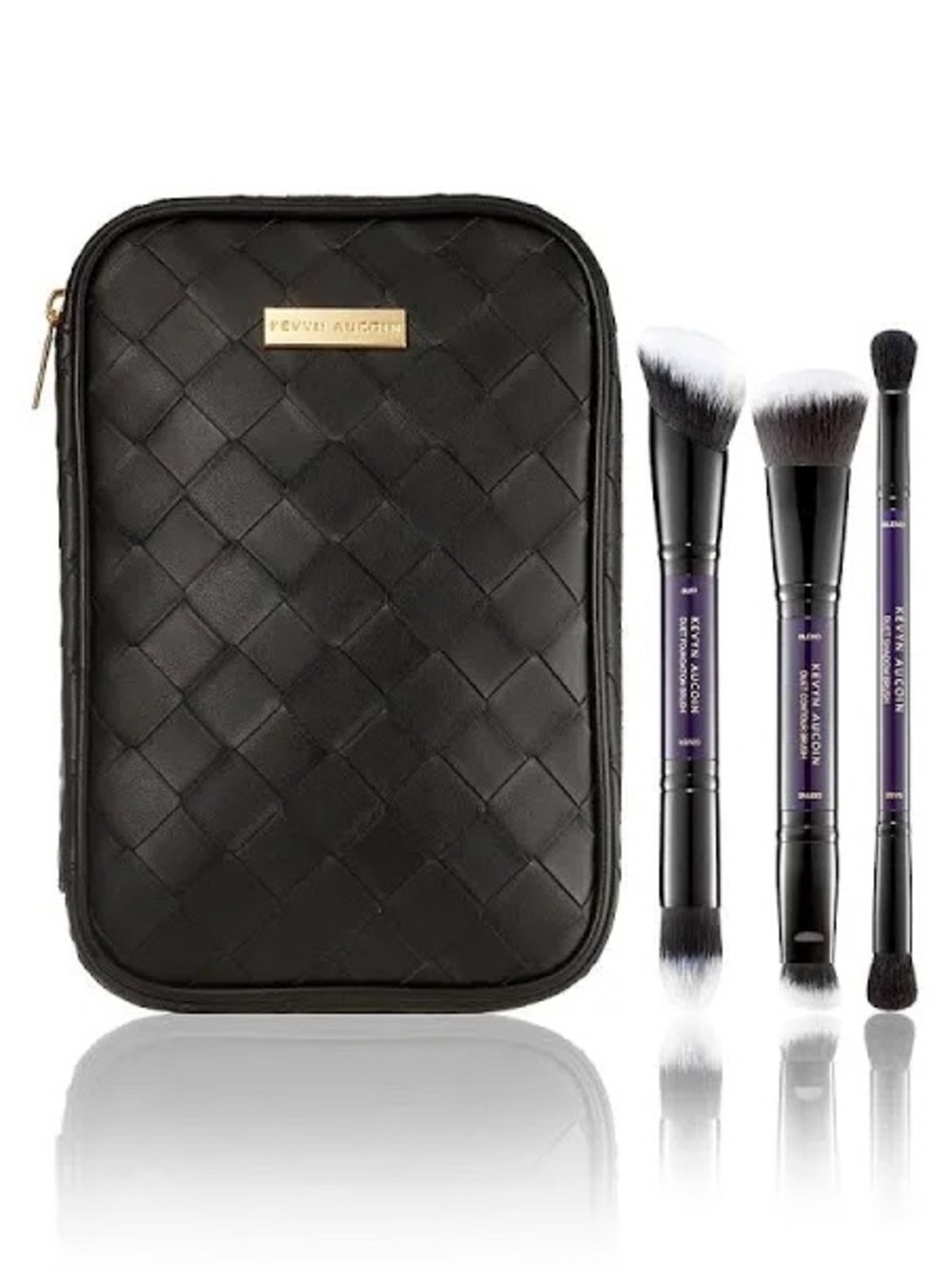 KEVYN AUCOIN Making Faces Makeup Brush Set 4 Pc Brushes + Leather Travel Case